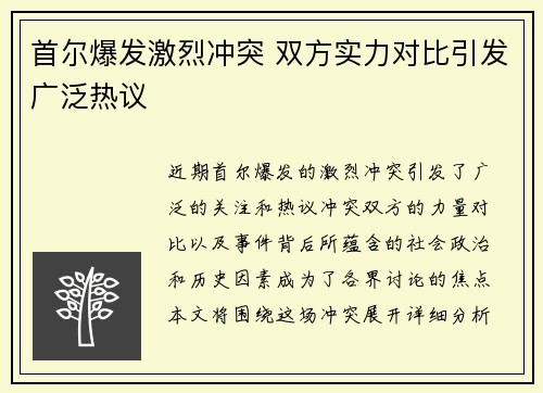 首尔爆发激烈冲突 双方实力对比引发广泛热议